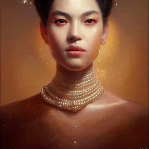 Image similar to a beautiful portrait of a pearl goddess with glittering skin by greg rutkowski and raymond swanland, trending on artstation, ultra realistic digital art