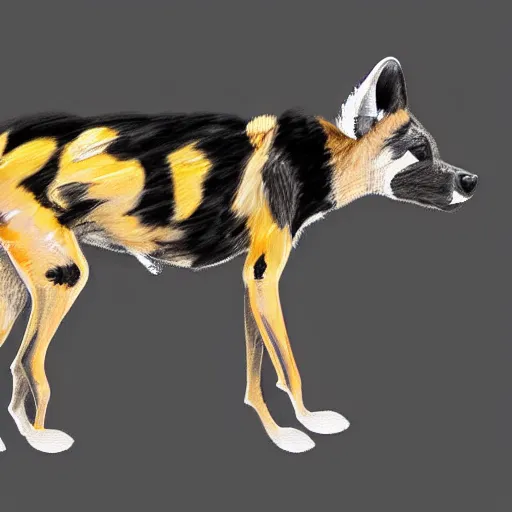 Prompt: A drawing of an African wild dog wearing a jacket.