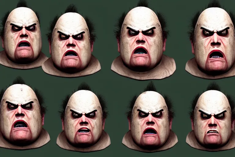 Prompt: leatherface coneheads, detailed facial expressions