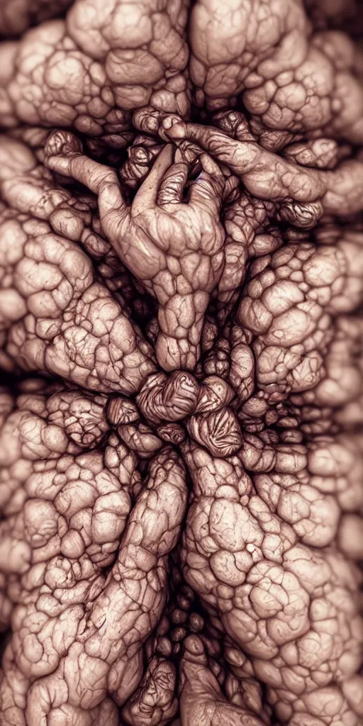 Image similar to closeup of beautiful human bodies intertwined, bodies blooming, 3 d fractals, mandelbulb, dripping wet, skin, macro photography, anamorphic bokeh, long exposure, highly detailed, hyperrealism, cinematic