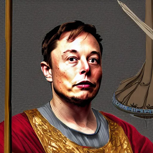 Prompt: elon musk as a smug peasant in medieval times, digital art