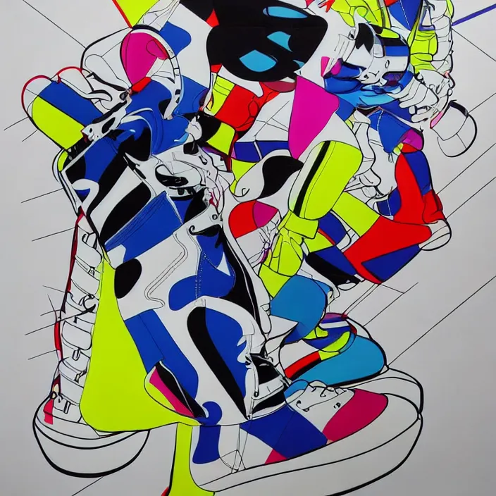 Image similar to futuristic sneakers in jeff koons hip hop bauhaus style, highly detailed, hyper realistic, art by todd mcfarlane