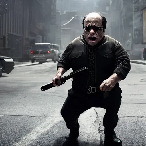 Prompt: Danny Devito as The Punisher 4K, epic, cinematic, focus, movie still, fantasy, serious, extreme detail, atmospheric, dark colour, sharp focus