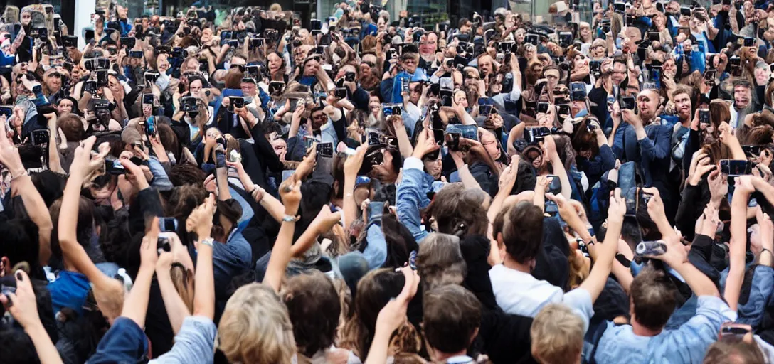 Image similar to Crowd of people taking pictures of a Nokia Phone