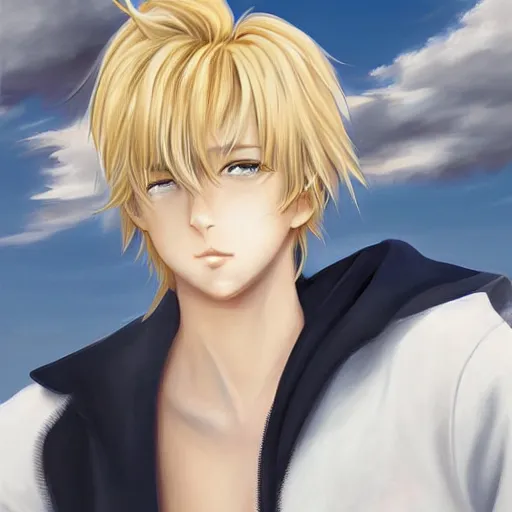 Image similar to portrait of a blond male anime character ultra realistic painting, profile picture