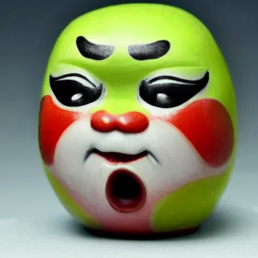 Image similar to photo of a daruma doll that looks like shrek