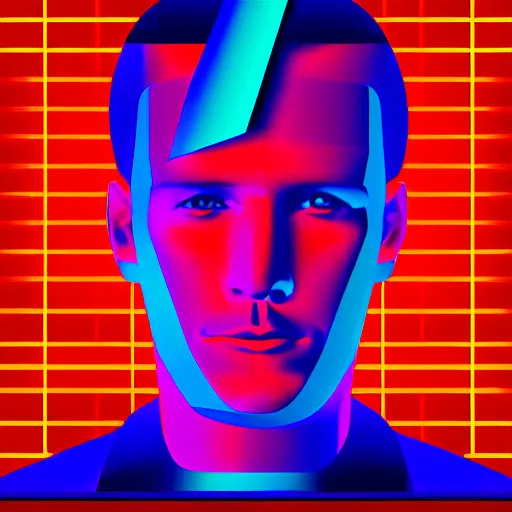 Image similar to portrait of a man, synthwave, vector style, geometric random shapes and angles, red and blue lighting h 6 4 0