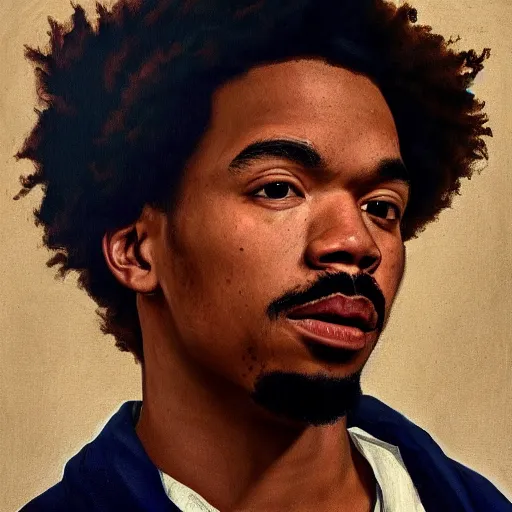 Image similar to a portrait painting of Chance The Rapper as a Poet in the style of Caravaggio, 1599, realistic, detailed