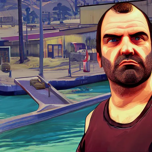 Image similar to gta 5 playthrough, stylized painting art