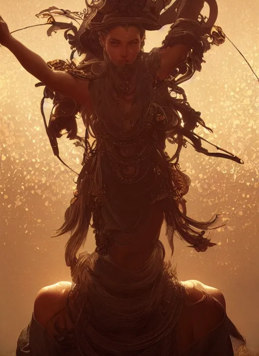 Image similar to Sorcerer casting spell, glyphs, magic, artstation, cgsociety, very detailed, intricate, detailed illustration, by artgerm and greg rutkowski and alphonse mucha, octane render, unreal engine, hyperrealism