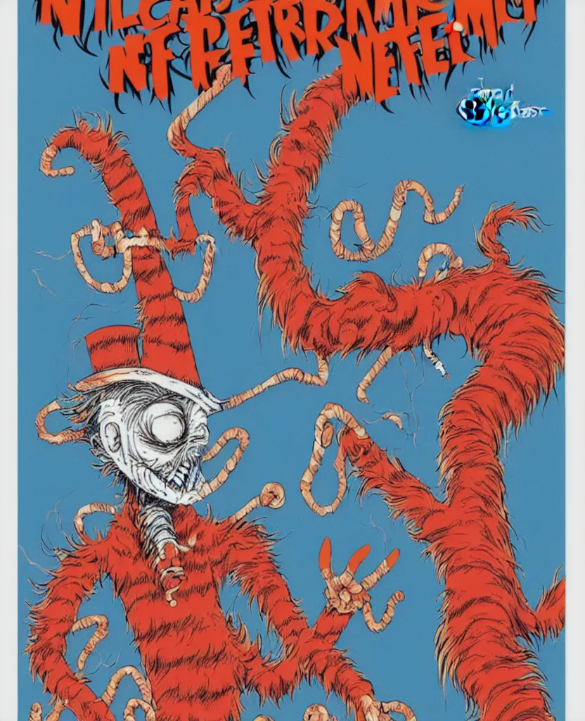 Image similar to childrens book cover for Nightmare on Elm street by Dr Seuss, dr. Seuss art, childrens book, illustration, detailed