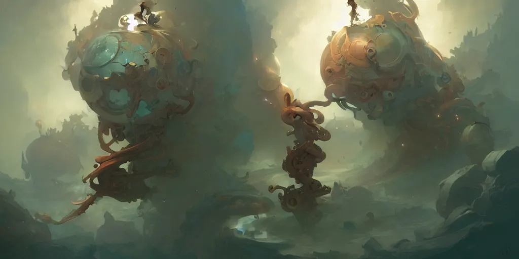 Image similar to a glimpse of the mechanism of dreaming by peter mohrbacher and craig mullins and james jean and marc simonetti