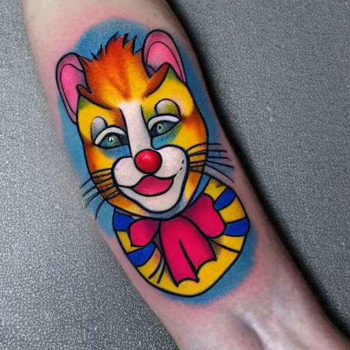 Prompt: clown cat tattoo design