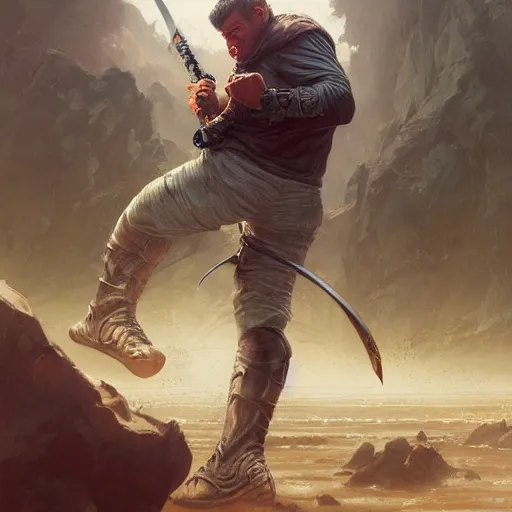 Image similar to portait of a adam sandler swinging his long sword, front game card, drark, marvel comics, dark, intricate, highly detailed, smooth, artstation, digital illustration by ruan jia and mandy jurgens and artgerm and wayne barlowe and greg rutkowski and zdislav beksinski