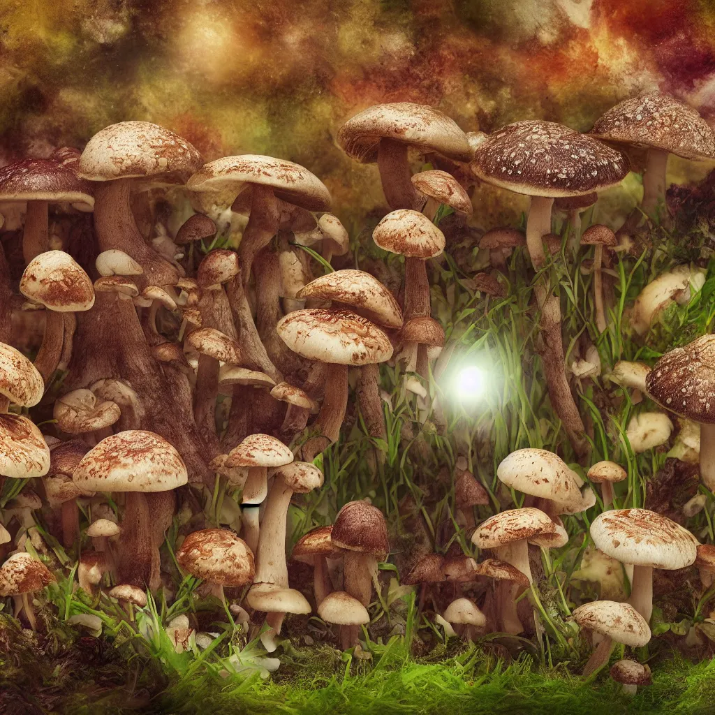 Prompt: 5 cm macro photo of mushroom growing in a spheroid forest, 3d render, nightlight Study, by Jan Davidsz de Heem and Lisa Frank, Art Nouveau, 8k, extreme detail, sharp focus, cinema 4d render