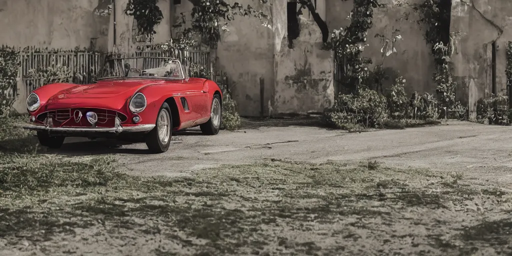 Image similar to photograph, 1958 FERRARI 250 GT, roadster, by Peter Singhof, press release, cinematic, PCH, 8k, depth of field, bokeh. rule of thirds