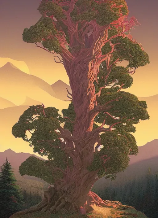 Prompt: Twin Peaks poster artwork by Michael Whelan and Tomer Hanuka, Rendering of the tree of life, by Makoto Shinkai and thomas kinkade, Matte painting, trending on artstation and unreal engine