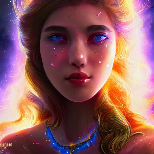 Prompt: highly detailed close up portrait of a celestial girl with a body made of cosmic energy, character art, studio lightning, bright colors, intricate, masterpiece, photorealistic, hiperrealistic, sharp focus, high contrast, Artstation HQ, DeviantArt trending, 4k UHD, Unreal Engine 5