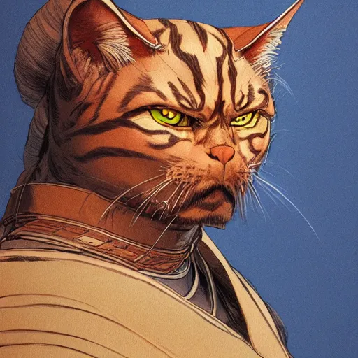 Prompt: a detailed portrait of a samurai cat by Jerome Opeña, featured on artstation