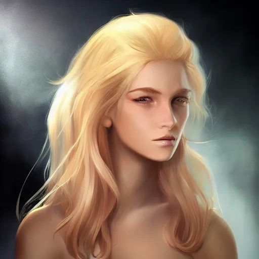 Prompt: a digital painting of a woman with blonde hair, a character portrait by Charlie Bowater, cgsociety contest winner, fantasy art, speedpainting, digital painting, artstation hd