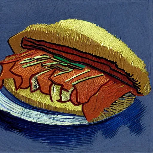 Image similar to a doner kebab by vincent van gogh, digital art, trending on artstation