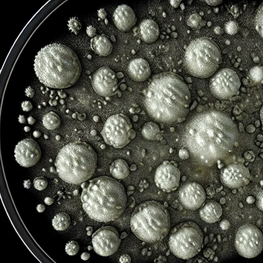Image similar to close up photo of petri dish with a fungal cultures and bacteriological culture and mold with little filaments under the microscope, octane render, tilt shift, polaeized light, smooth, ultrasharp focus, unreal engine 5, bokeh background, hyperrealism, vray