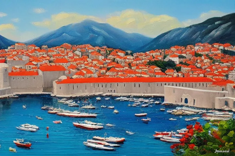 Image similar to dubrovnik,!!!! oil painting!!!!,!!!!!!!!!!!!!!!!!! oil in canvas!!!!!!!!!!!!!!!!!!, brushstrokes