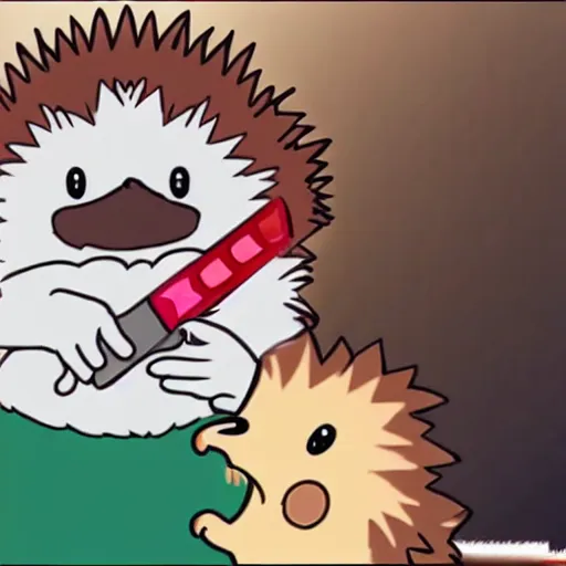 Prompt: sick hedgehog with a thermometer in its mouth anime, cute, adorable