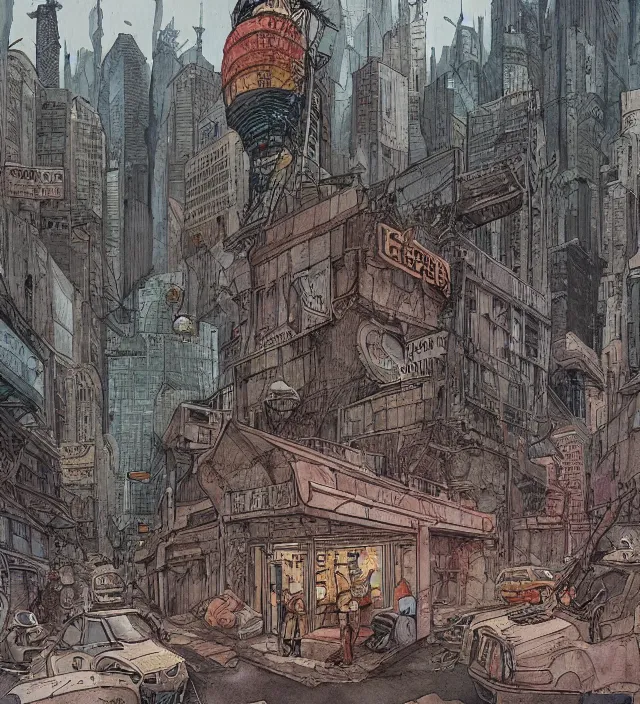 Image similar to a watercolor ink painting of a post - apocalyptic new - york underground in the style of jean giraud in the style of moebius trending on artstation deviantart pinterest detailed realistic hd 8 k high resolution
