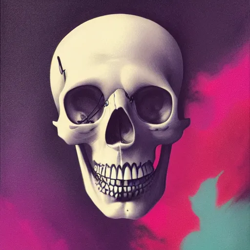 Image similar to Lofi vaporwave portrait skull,chalk, Pixar style, Tristan Eaton, Stanley Artgerm, Tom Bagshaw, Basil Gogos