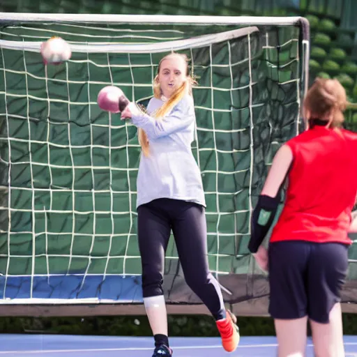 Image similar to one young woman playing handball