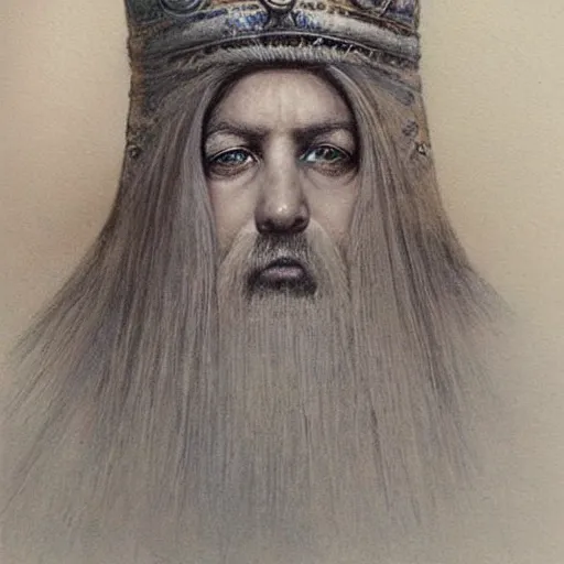 Image similar to astonishingly beautiful gnome queen, ultra fine detail portrait, painting by Alan Lee