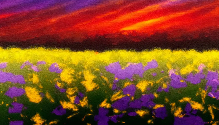 Image similar to white bones background, black violets, yellow-red sky, impressionism