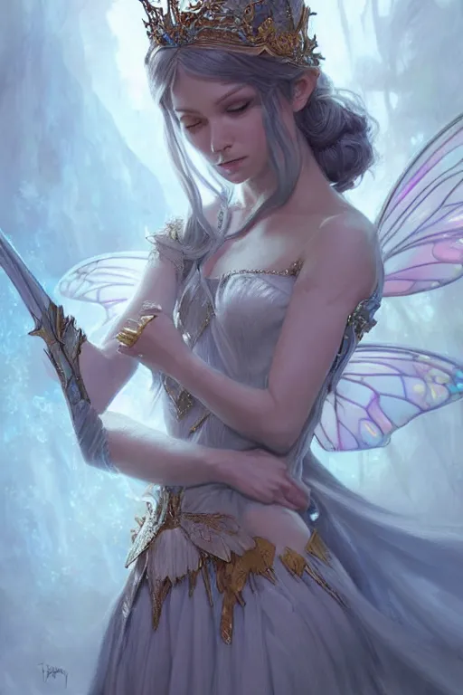 Image similar to fairy princess, highly detailed, d & d, fantasy, highly detailed, digital painting, trending on artstation, concept art, sharp focus, illustration, art by artgerm and greg rutkowski and magali villeneuve