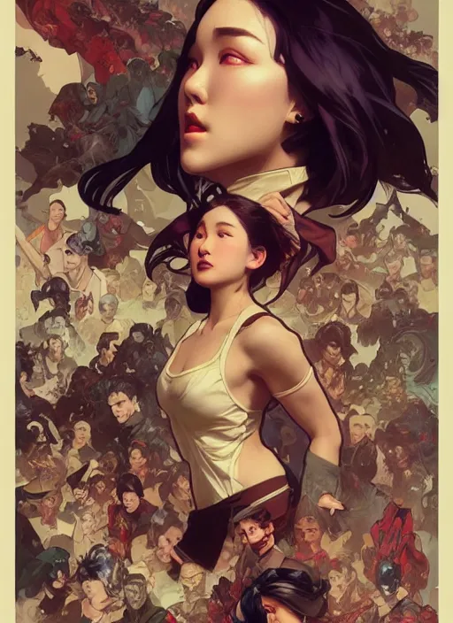 Prompt: intense fan art concept art by artgerm, tooth wu, bierstadt, gurney, stalenhag and alphonse mucha. an incredible collage of countless betty pages, contour light effect!! 8 k, stage light. octane render. smooth. sharp edge. ultra clear detailed, full body various poses!!