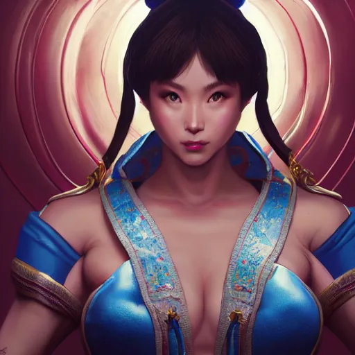 Image similar to portrait of chun li, au naturel, hyper detailed, digital art, trending in artstation, cinematic lighting, studio quality, smooth render, unreal engine 5 rendered, octane rendered, art style by klimt and nixeu and ian sprigger and wlop and krenz cushart.