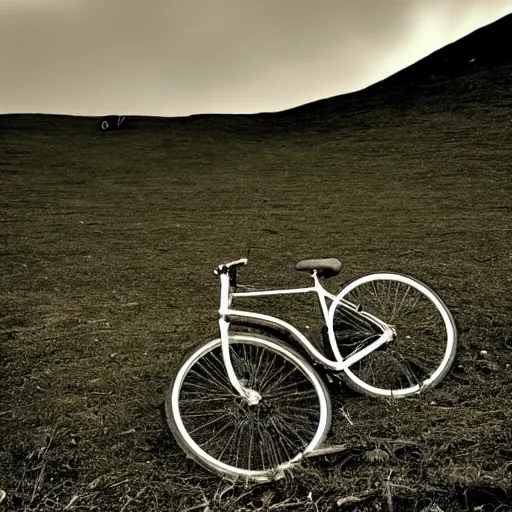 Image similar to Punctured bicycle on a hillside desolate