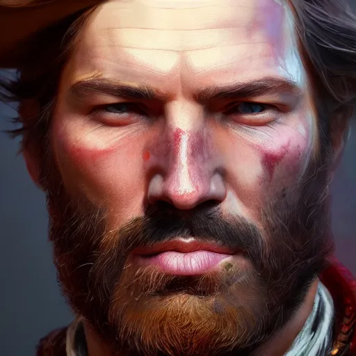 Prompt: ultra detailed close up facial portrait of arthur morgan, extremely detailed digital painting, in the style of fenghua zhong and ruan jia and jeremy lipking and peter mohrbacher, mystical colors, rim light, beautiful lighting, 8 k, stunning scene, raytracing, octane, trending on artstation - h 7 6 8