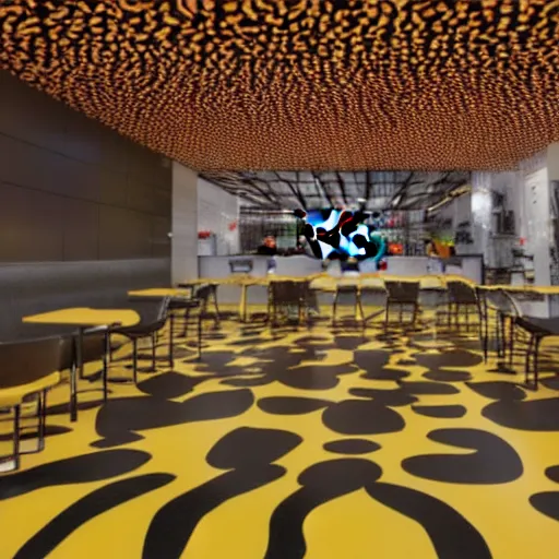 Prompt: mcdonalds interior designed by Yayoi Kusama,