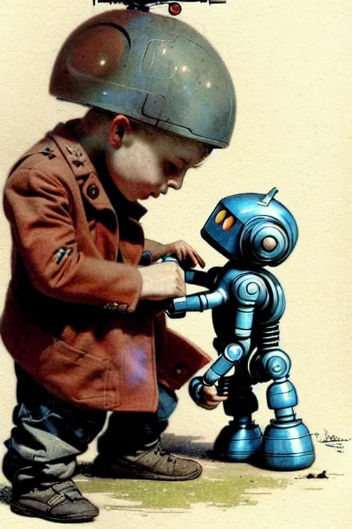 Image similar to ( ( ( ( ( 1 9 5 0 s a boy playing with his robot lost in space robot b 9. muted colors. ) ) ) ) ) by jean - baptiste monge!!!!!!!!!!!!!!!!!!!!!!!!!!!