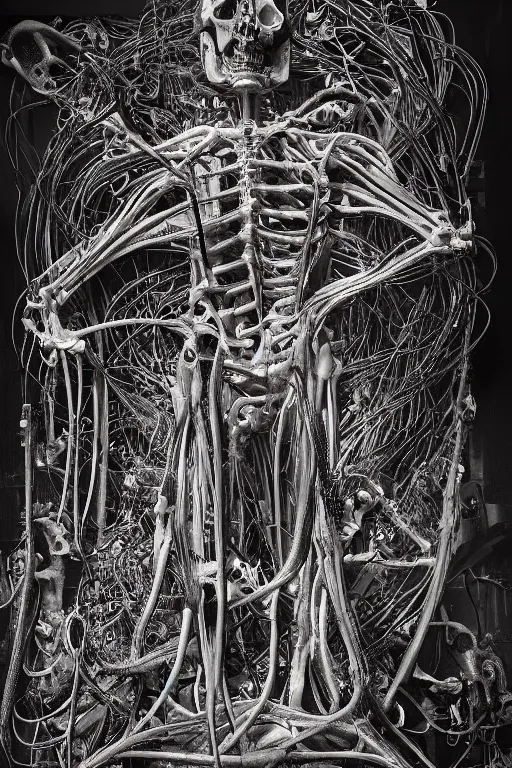 Image similar to inside a museum, a room where anatomical torso body parts are piece of arts by Rob Bottin at night biomechanical, filth and grim, wires and strings, very detailed, ultra realistic photography, grainy image