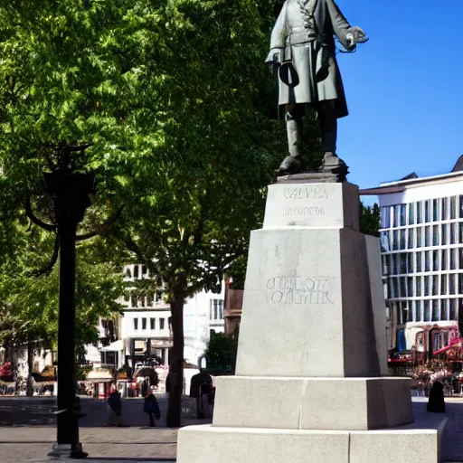 Image similar to a statue of otto von bismarck in the middle of a city square in america.