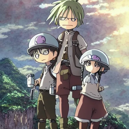 Image similar to made in abyss, illustrations in clear colors, animated film, by studio ghibli