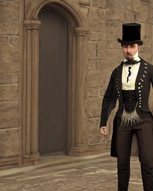 Image similar to A render of a man dressed in victorian era clothing, unreal engine, 4k