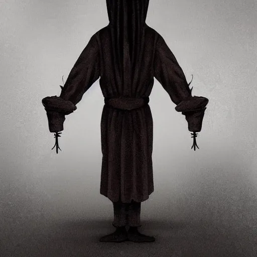 Prompt: SCP-049 is a humanoid entity, roughly 1.9 meters in height, which bears the appearance of a medieval plague doctor. While SCP-049 appears to be wearing the thick robes and the ceramic mask indicative of that profession, the garments instead seem to have grown out of SCP-049's body over time, and are now nearly indistinguishable from whatever form is beneath them.