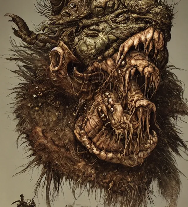 Image similar to hyper realistic portrait of postapocalyptic muppet show monster goblin, cinematic, symmetric, jean baptiste monge, scott radke