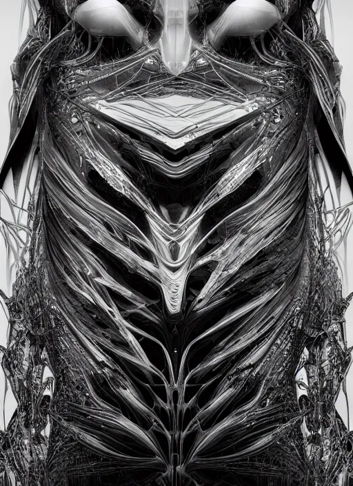 Image similar to cyberpunk noir by zaha hadid, iris van herpen and rick owens. highly detailed, hyper - real, very beautiful, intricate fractal details, very complex, opulent, epic, mysterious, polished, futuristic design, trending on deviantart and artstation