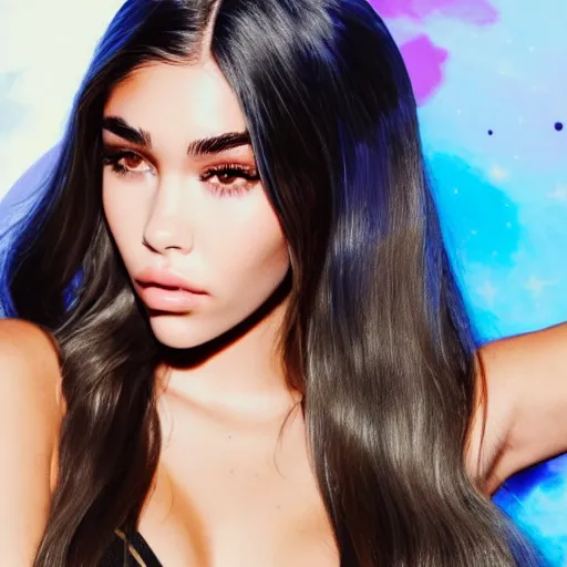 Image similar to madison beer a an intergalactic popstar dancing on a planet, render, blender render, unity render, 4 k wallpaper, art station trending, artstation 4 k coherent, coherent, 4 k, detailed, hyperdetailed, artifact - free, completely coherent, sharp, madison beer