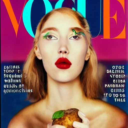 Prompt: potato on the cover of vogue magazine