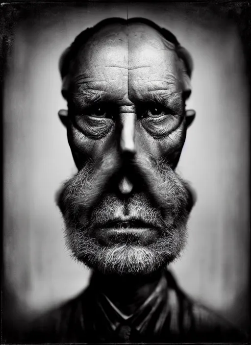 Prompt: handsome anthropomorphic mangle by lee jeffries, gelatin silver process